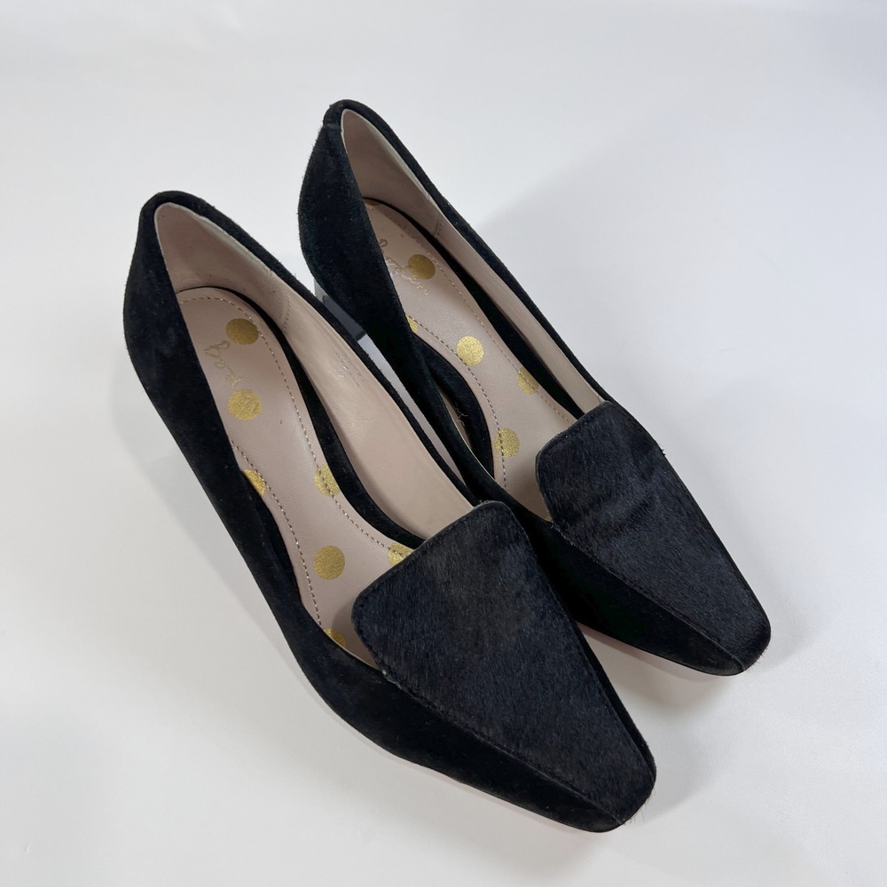 Boden Millie Courts Black Haircalf Leather Heels Size 37‎ Block HeelLoafer Style - Picture 3 of 10